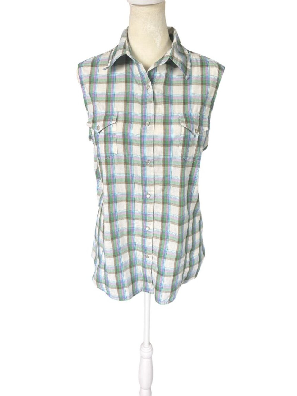 Wrancher by Wrangler women's sleeveless collared plaid tank top size large